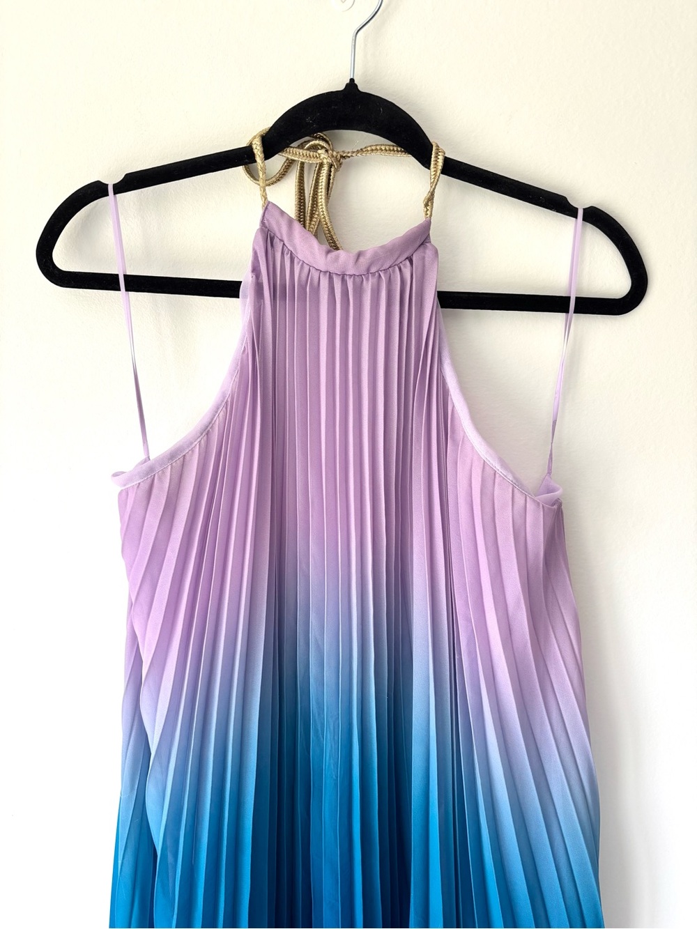 L'ATISTE Pleated Halter Neck Maxi Dress Low Back Ombré Purple Blue Pink Formal - Picture 4 of 13